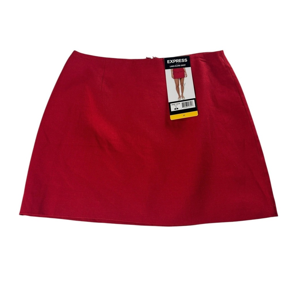 Express Red Linen Blend Mini Skirt Womens‎ Size Medium EX012755 NEW